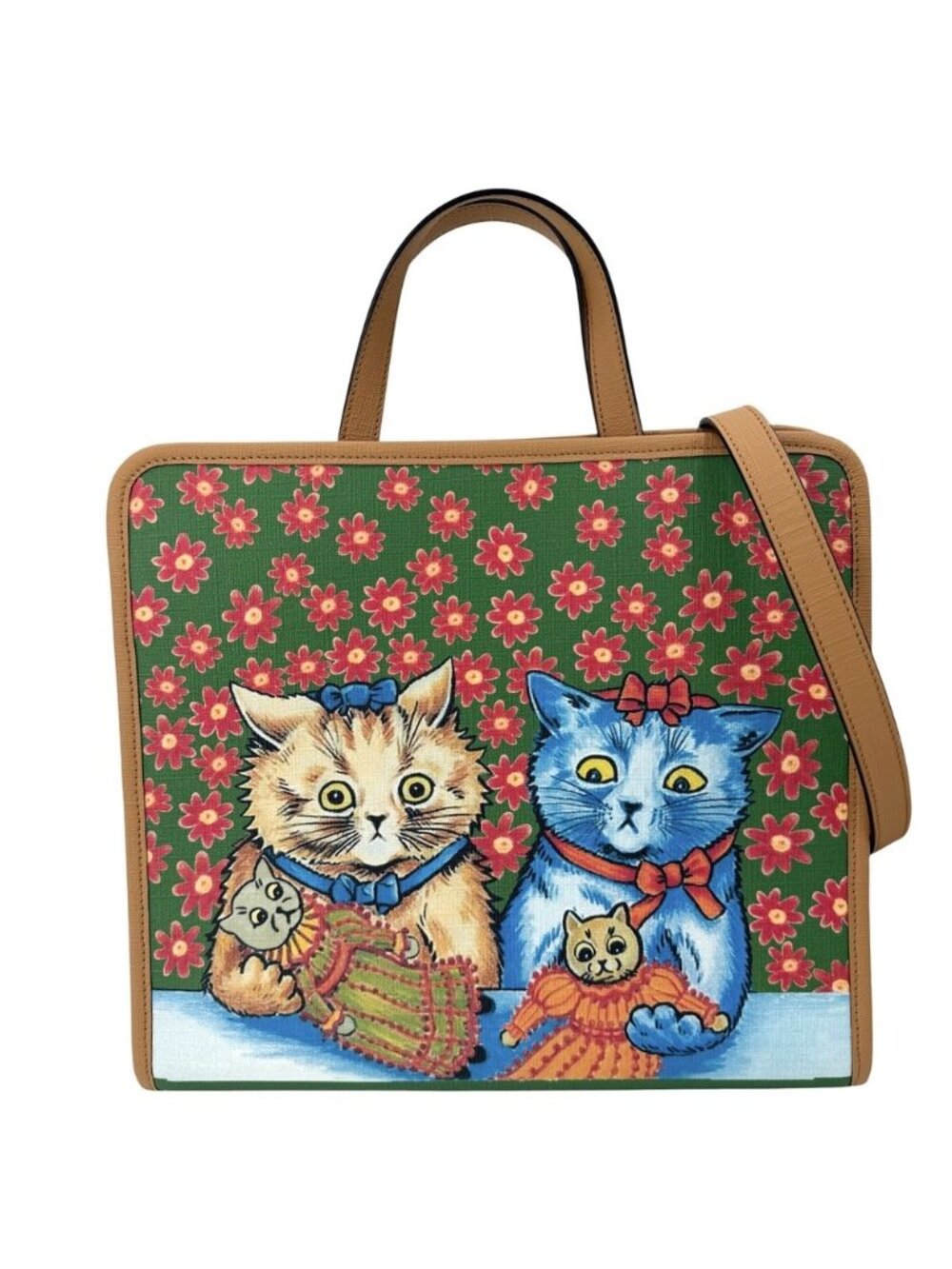 Gucci 2-Way Children's Kitten Shoulder Bag Crossbody Cat Leather Green Brown